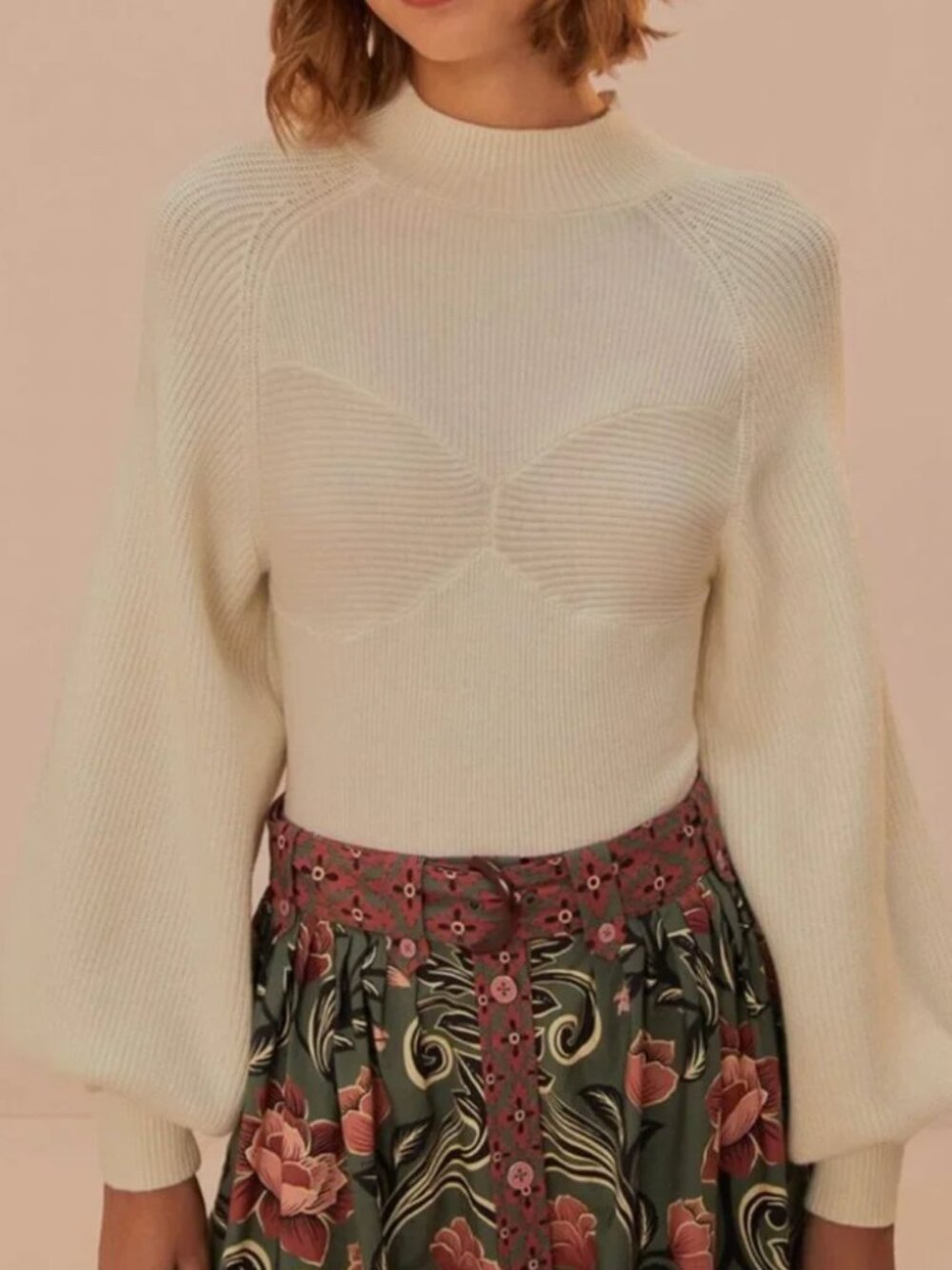 FARM Rio Off-White Knit Bodysuit Ivory Cream